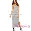 Gray Spaghetti long Straps ladies Ribbed Cutout wholesale jersey dress