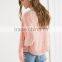 latest young girls beautiful knitted jacket coral color fancy open fringed jacket
