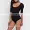 New Style Black Round Neckline Bodysuit Lady Tops