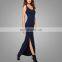 2017 Summer style Girls Casual Slit onside Cotton Blend Women Sleeveless Knit Jersey Blank Maxi T-shirt Dress