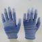 blue and white polyester knitted PU fingers coated safety work gloves anti-dirt breathable comfortable flexible