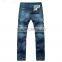 OEM service supply type men indigo wash denim scratch damaged casual slim jeans pent