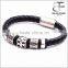 new high quality homemade christmas gifts Plain Black leather bracelets with cross stainless steel clasp