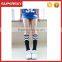 V-94 Sports girl stripe crossing knee socks in black and white school girls knee high football socks