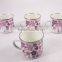 Decal printing pink flower set of 4 pcs camping metal enamel mugs
