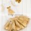 2016 wholesale and factory price golden childhood tutu set with golden headband and pleated the flowers for baby gilrs