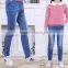 Fancy kids elastic waist embroidered skinny denim girls jeans for children