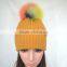 Myfur OEM Latest Women Ginger Ribbed Knitting Beanie Cap with Removable Pompom