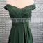 China Supplier Off Shoulder Pleated Green High Low Chiffon Weddings Bridesmaid Dresses