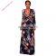 Wholesale Elegant high slip long sleeve v neck floral dress woman