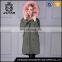 Modern artificial pink hooded parka coat with fur lining