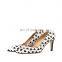 Women unique snake print high fashion comfortable pointed toe medium heel sandals shoes