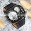OULM 9865 Men Fashion Black Leather Band Wrist Watches Analog Display Compass Japan Movement Casual Watch