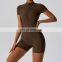 2024 Yoga Short Zip Jumpsuits High Quality Sexy Fashion Wear Fitness Sports Bodysuit Gym Women One Piece Jumpsuit