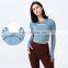 Built In Bra Custom Logo Soft 2023 Active Sportswear Training Compression Slimming Long Sleeve Sexy Fitness Gym Shirts For Women