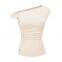 Sunset women's summer vest 2025 spring and summer design sense oblique shoulder fold waist irregular T-shirt top women