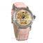 SA8139 IP rose gold vintage leather strap skeleton auto watch