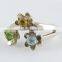 Flower Shape Blue Topaz & Citrine & Peridot 925 Sterling Silver Ring, Silver Jewellery India, Handmade Silver Jewellery