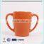 custom logo ceramic glazed mug with two handle for children cup kid's mug