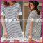 Round Neck Short Sleeve Lace Trim Stripe Causal Dress, Women Casual One Piece Dress Simple