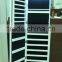 Floor Standing Wooden Furniture Chinese Mirrored Jewelry Cabinet With LED Lights Inside and Wavelike Door Top and Classic Design