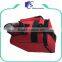 Red insulated shoulder lunch bag with side bottle pocket