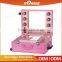 2016 Sunrise newest design professional pink pvc trolley makeup case with 6 lights mirror for beauty salon                        
                                                Quality Choice