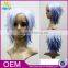 Blue short hair wig 150% density european hair full lace kinky straight wig