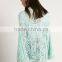 ladies ethnic style jackets turquoise bright color jacket cream color crochet jacket