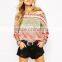 High Fashion Design Sexy Women Sweater Jumper Boat Neckline Pattern Jumper Colorful Jumper
