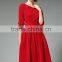 Ladies royal-blue/red bouffant pleuche dress with zipper back
