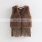Brown faux rabbit fur gilet for kids fashion fur outwear with tassel