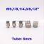 10pcs a lot 6mm thread M5 1/8 1/4 3/8 1/2 air straight hose pneumatic fitting brass nickel One touch tube quick pipe connector