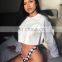 Crop top 2020 western Ladies Custom Logo Crew Neck Lantern Long Sleeve Raw Edge Cotton Blank mujer