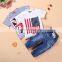 Baby Boy Outfit US Flag Print 2pcs Tops + Long Denim Pants Children Boy Short Sleeve Shirt Kids Clothing Set