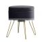 Reatai round blue velvet upholstered gold metal leg stool pouf ottoman dining bench with metal base