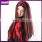 long black red high light straight syntehtic fiber halloween party witch hair wig
