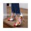 Flower Print High Heel Design Synthetic PU Material Buckle Summer New Women Roman Thick Heel Sandals Large Size Women Shoes