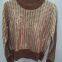 women's beading round neck long sleeve pullover with pattern