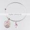 Newest Adjustable Wire Bangle Bracelet Rhinestone Pink Ribbon Snap Charm Bangle Bracelet