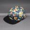 DESIGN LEATHER PATCH FLORAL PRINTING 5 PANEL HAT WHOLESALE LOGO
