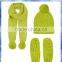 100% acrylic green cable knit women's hat glove scarf set