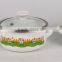 Cow Design 12/14/16CM Metalac Glass Lid Enamel Cookware Set With Decoration