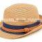 Rope Made Of Hemp Blue Patchwork Curl Straw Hat Jazz Hat