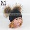 Kids Fashion Winter Knitted hat Raccoon Fur Pom Pom Ball Korean Baby Hat