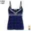 OEM factory navy all over check print print straps lace woman pajamas