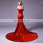 New Simple But Elegant Red Off The Shoulder Satin Mermaid Evening Dress Pattern
