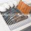 Over the Sink Silicone Wrapped Roll-Up Stainless Steel Dish Drying Rack Foldable Sink Dish Drainer for Kitchen