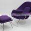 replica relaxing fiberglass materail stainless steel frame wool fabric womb chair with ottoman by Eero Saarinen