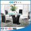 TB Tempered Glass Top Round Dining Table With Leather Chairs